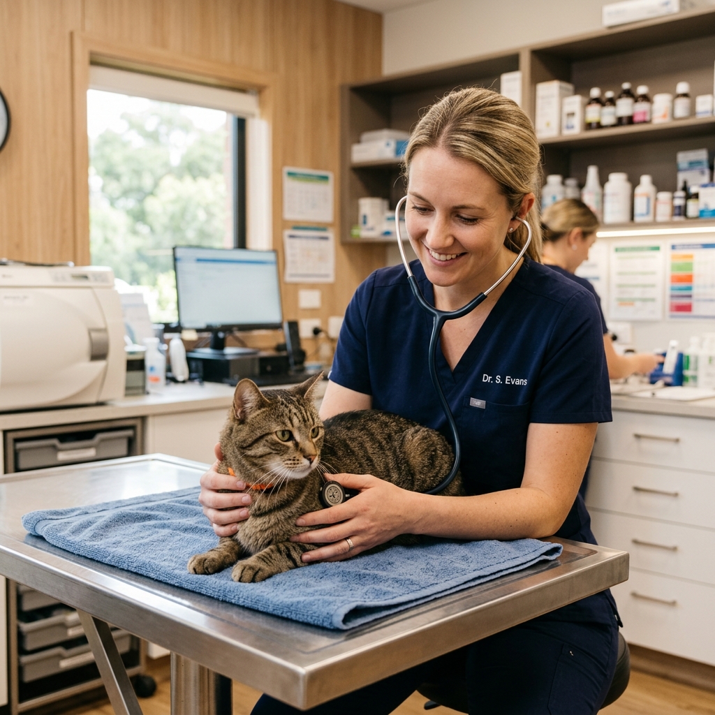Veterinario examinando un gato