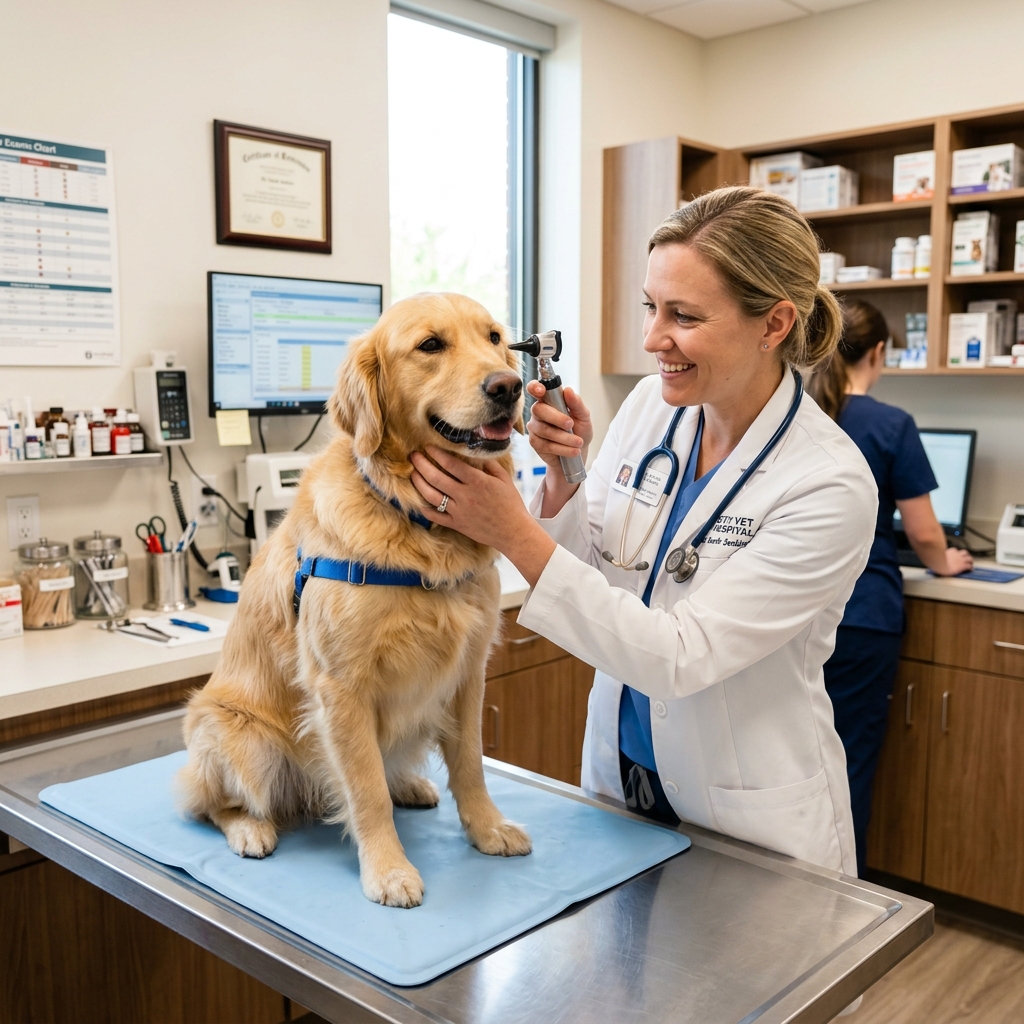 Veterinario atendiendo a un perro
